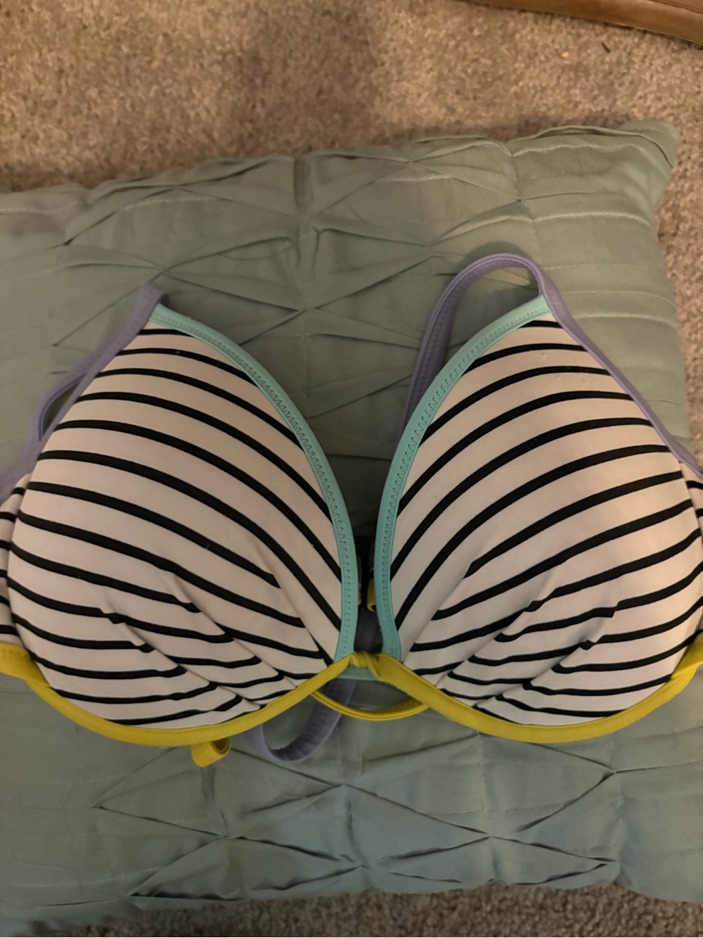 Victoria's Secret Striped Push-Up Bikini Top in White, Black & Pastel Accents